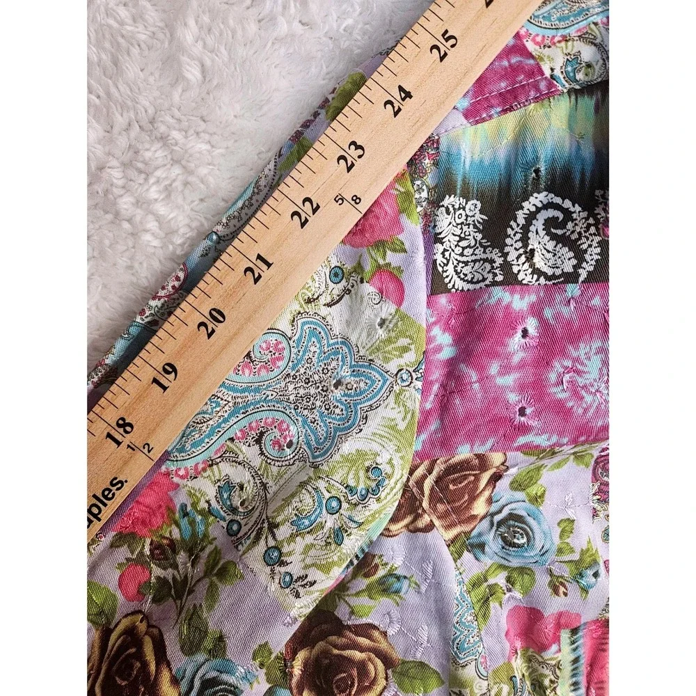 Y2K Artsy Purple Tie Dye Patchwork Print Rose Paisley‎ Jacket Sz Lg Indie #574